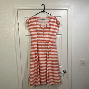 XL Emily and Fin Jodie Peach Stripe Midi Day Dress, new